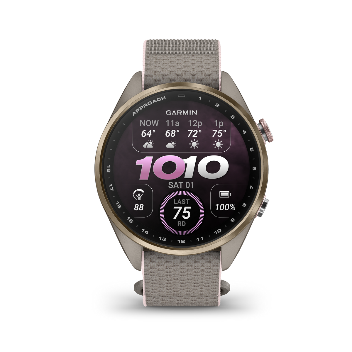 Garmin Approach S72 43 mm French Grey/Blush Pink – framifrån